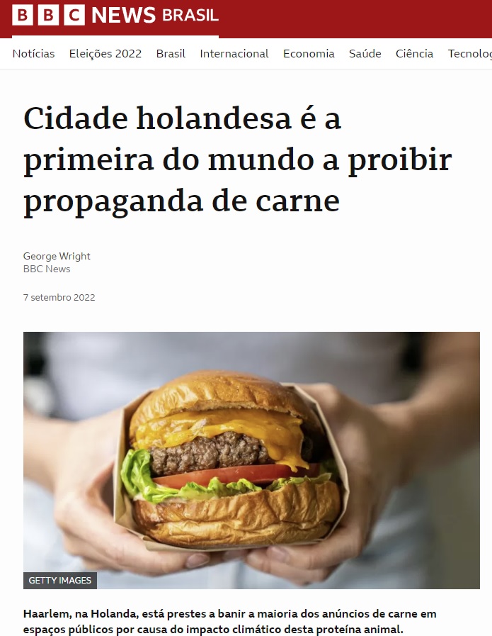 Cidade holandesa é a primeira do mundo a proibir propaganda de carne