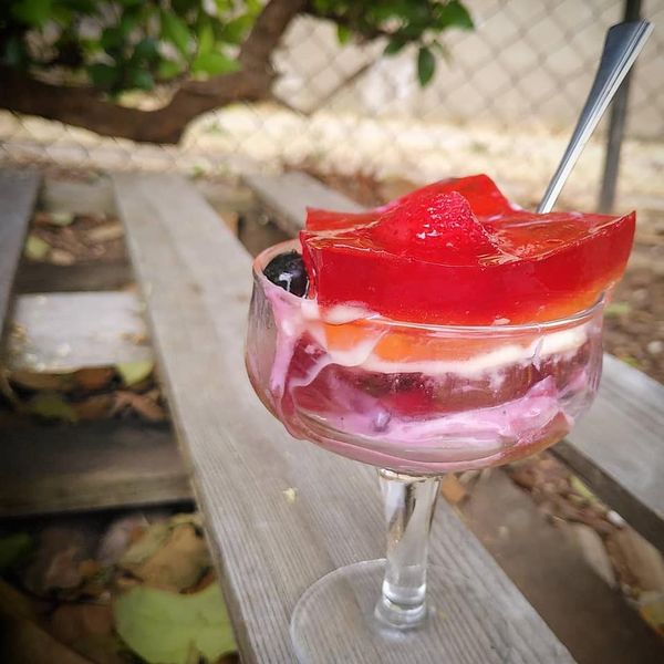 Gelatina com fruta e iogurte